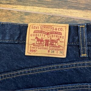 SOLD Levi's 505 Blue Straight Jeans Classic rinsed indigo USA made 36x36 38x36